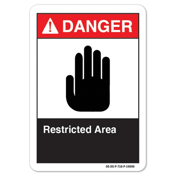 ANSI Danger, 10" Height, 14" Width, Aluminum, 14" W, 10" H, Landscape, Restricted Area